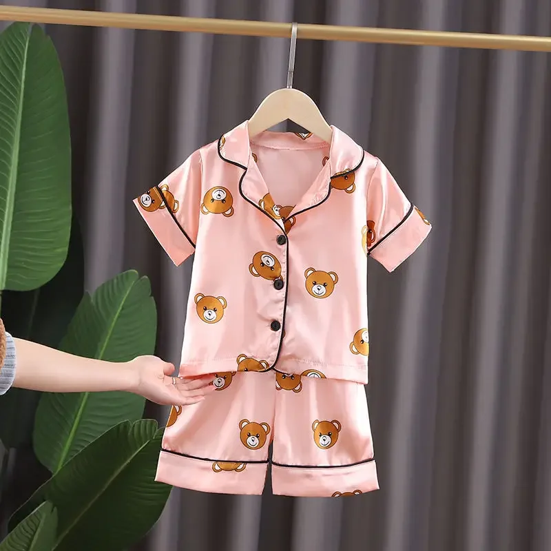 New Boys Girls Kids Pajama Sets Cartoon bear short Sleeve Shirt Tops Pants Set Toddler Baby Sleeping Clothes Pijamas Sleepwear