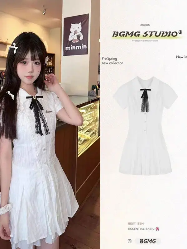 Sweet And Spicy School Girl Style Dress Women's Summer First Love Gentle Tea Break Princess Skirt Waist Cinched Pleated Short...