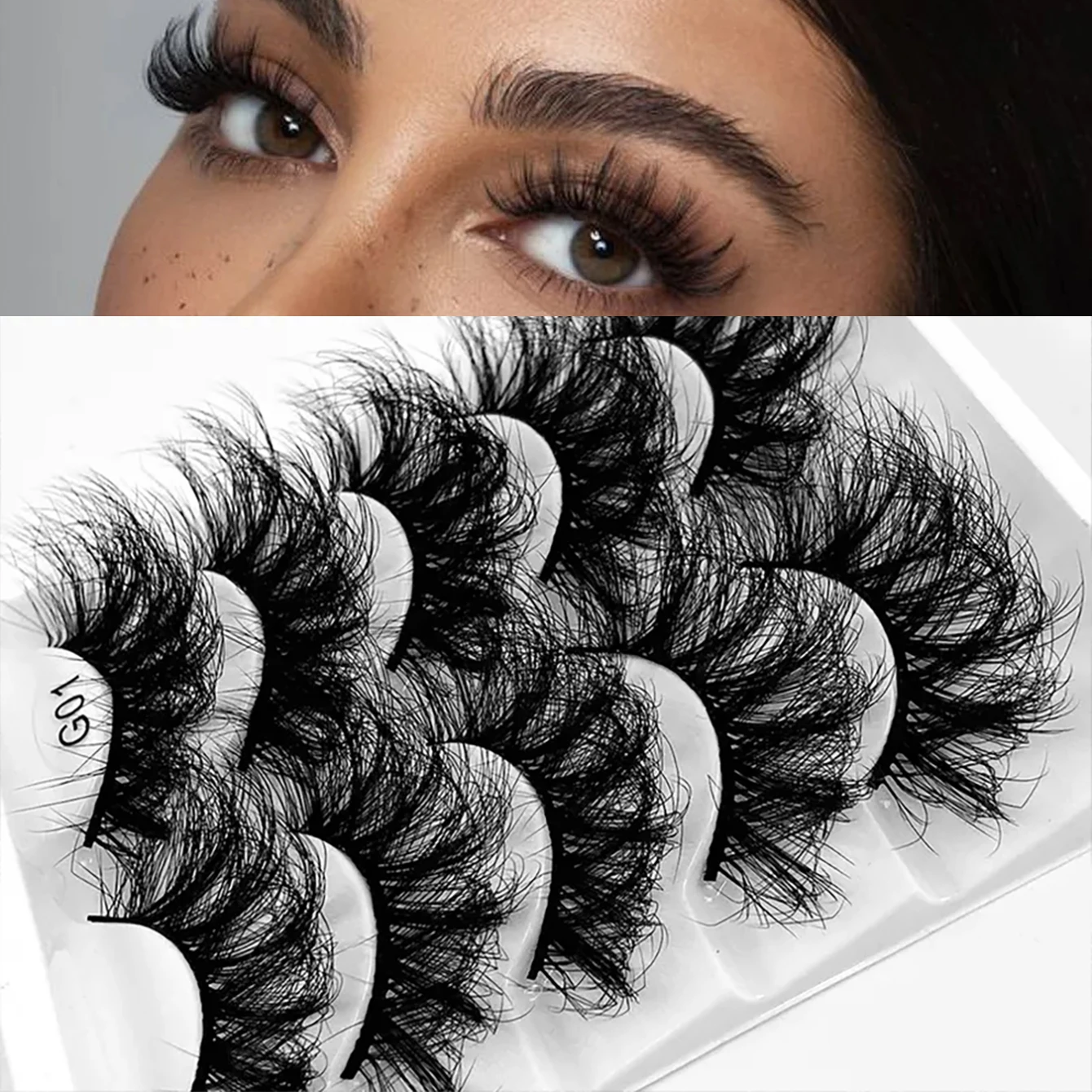 ขนตาปลอมขนาด 25 มม./0.98 นิ้ว 5 คู่ ขนตาปลอมธรรมชาติ 8D ปุย ขนตาปลอมหนาและเกินจริง