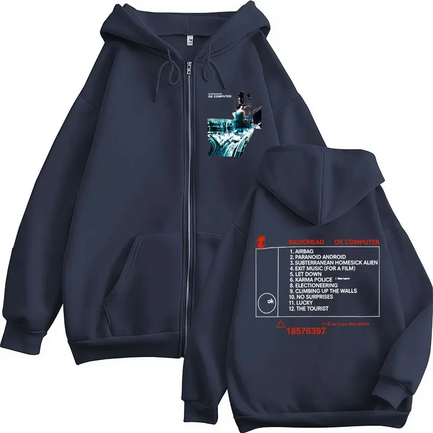 Rock Band Radiohead Ok Computer Album Tour Merch Zipper Hoodies Men Women Fashion Casual Zip Up Hooded Sweatshirts Coats Jackets