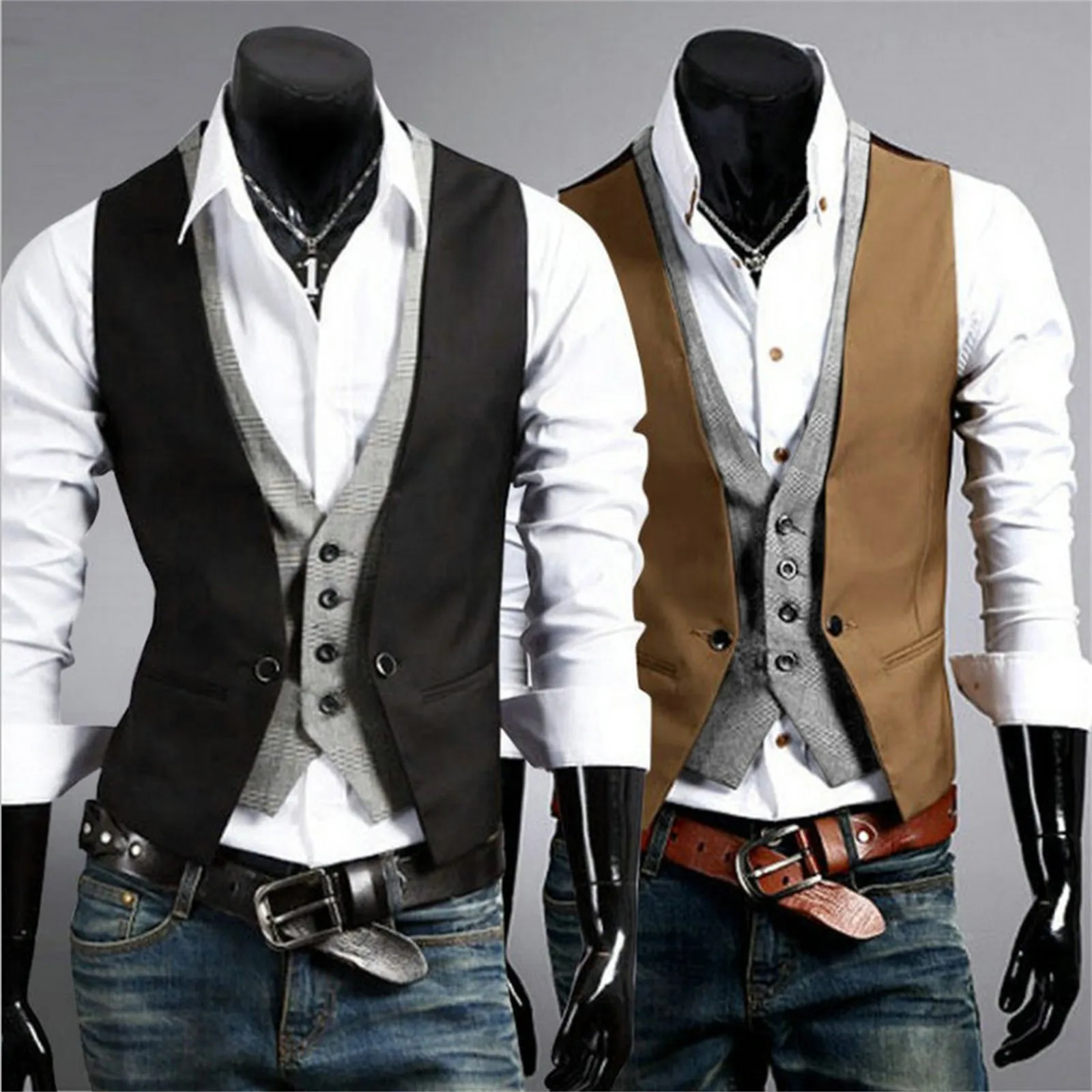 Men\'s Business Leisure Wedding Holiday Two Piece Vest V Neck Sleeveless Slim Jacket Two Piece Mens Big And Tall Light Jackets