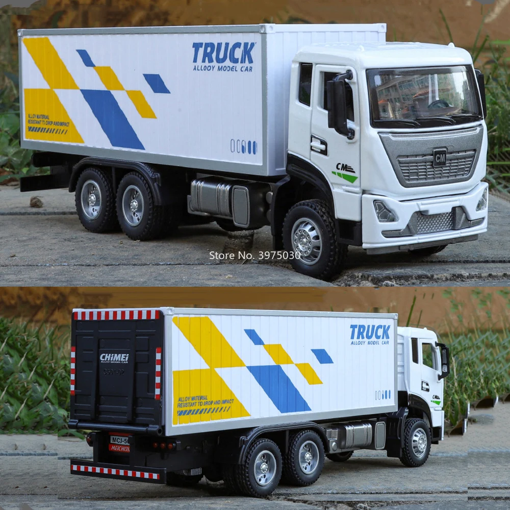 1:32 Alloy Container Transport Truck Cars Toy Models Wheel Pull Back Vehicles 3 Doors Opened Miniature Car Boys Educational Toys