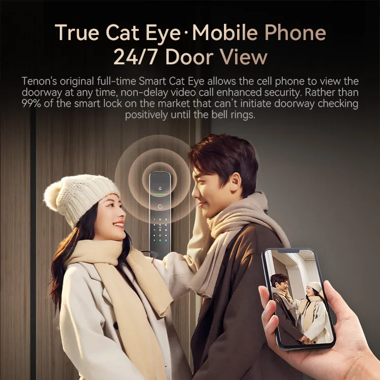 Tenon Tuya Smart Keyless Türschloss Sicherheit Tür Voll Automatische Fingerabdruck Passwort Zugang Kamera Aluminium Smart Türschloss