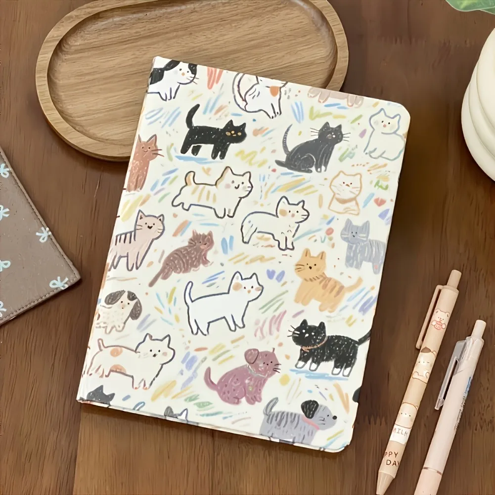 

Японский блокнот Kawaii Cat в винтажном стиле, твердый переплет, портативный ежедневник, женский офисный/студенческий блокнот для записей
