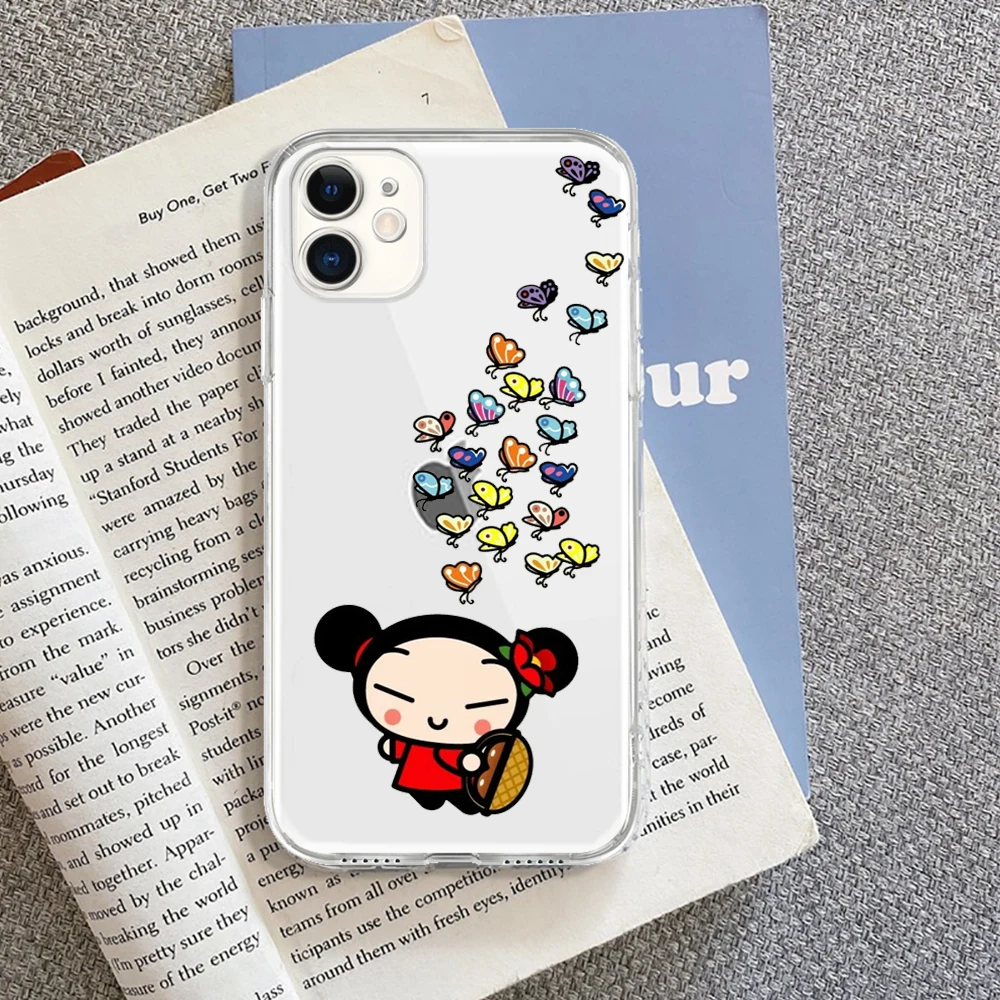 For IPhone 14 PRO Fashion Cute Cartoon Pucca Phone Case for IPhone 13 11 12 Pro XR XS MAX 8 X 7 14 Plus Transparent Delete Cover