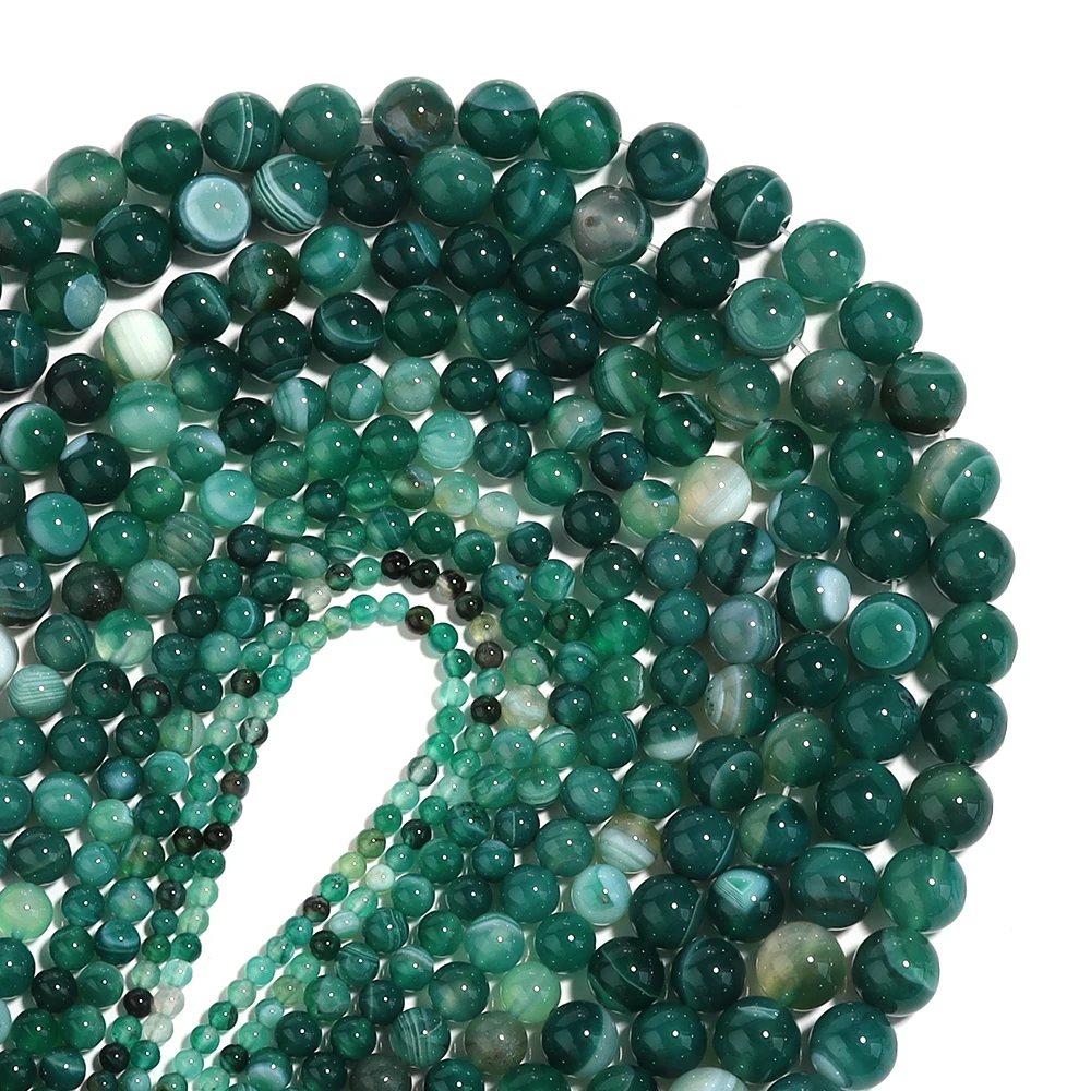 Green Striped Agates Stone Beads 4/6/8/10/12mm Round Loose Natural Gemstone Bead for DIY Charm Bracelets Necklace Jewelry Making