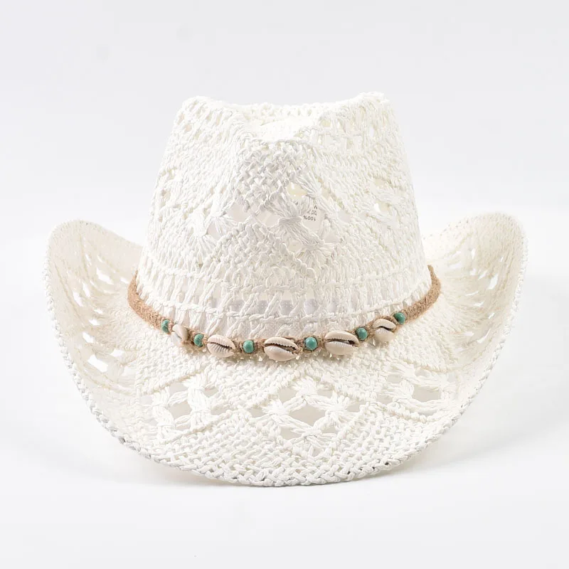Strohhut für Damen, Sommerhut mit Muscheldekoration, Strandhut, ausgehöhlter Sonnenhut mit breiter Krempe, Chapeu Panama Feminino – Detail 6
