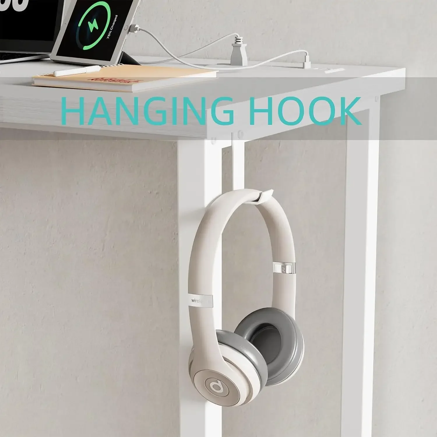 39 inch White Computer Desk with Power Outlet, 40 inch Teen Study Table Home Office Work Writing Desks with Charging Sta