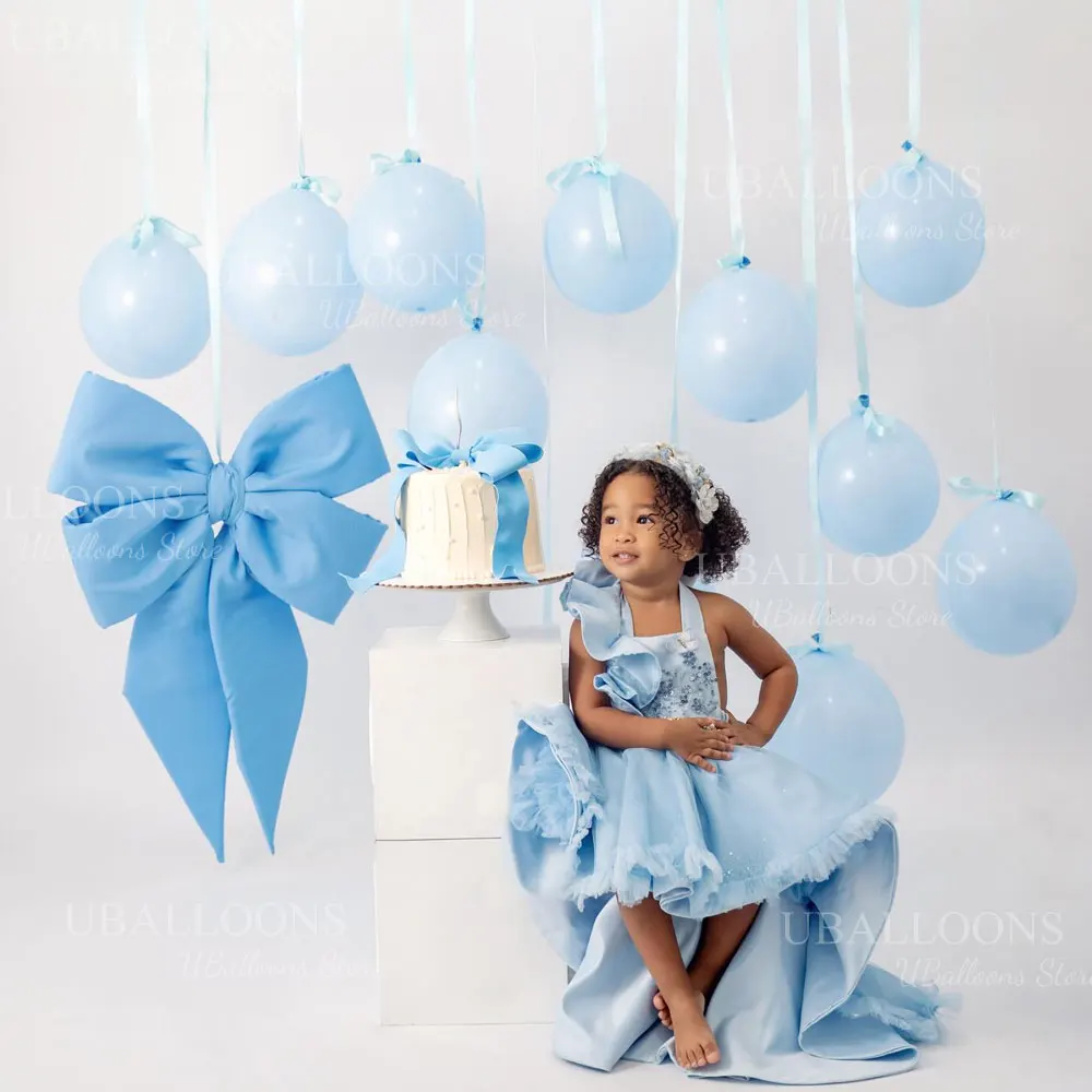 10 Stück Pastellfarbene Staubblaue Luftballons mit Band 10/12/18'' Boho Haze Blaue Ballons für Geburtstag Babyparty Hintergrunddekoration – Detail 4
