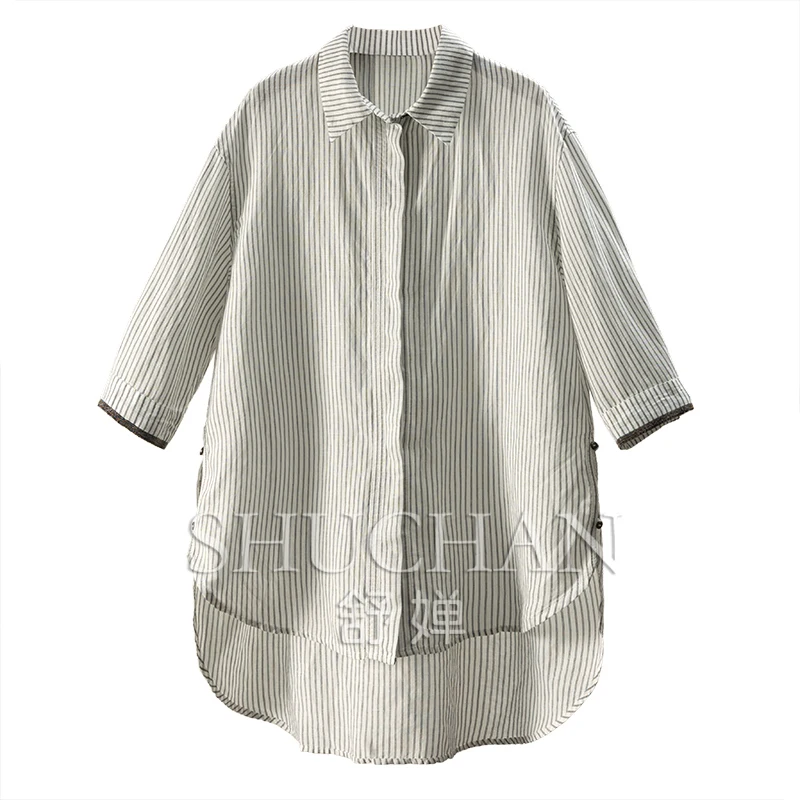 

Свободная льняная рубашка из лиоцеллового льна в полоску в стиле ретро, женская рубашка 51A2 Blusas Mujer De Moda 2025