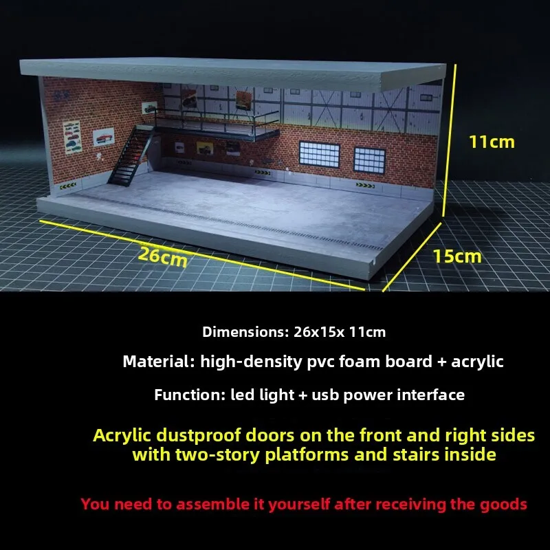 1/64 Diorama Car Parking Lot Model LED Light Underground Double-layer Car Garage Scene Model Display