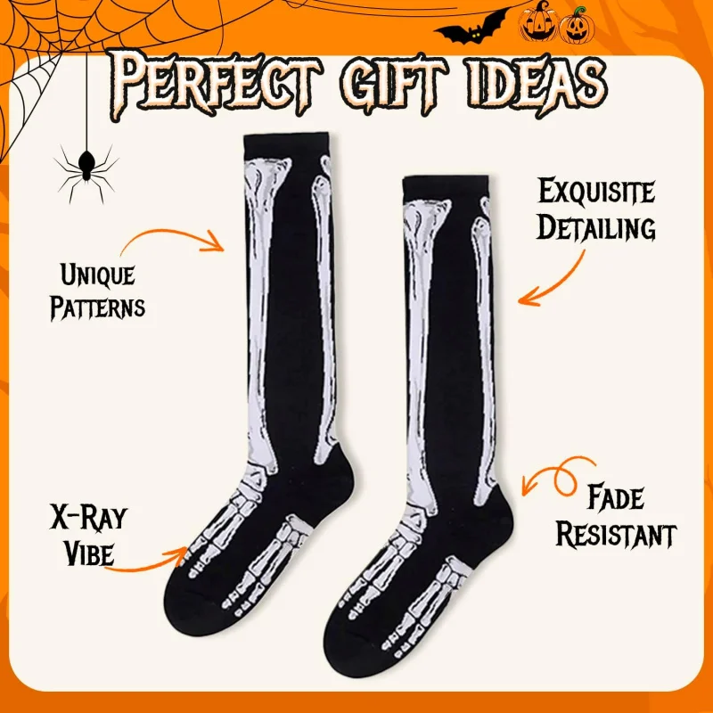 Halloween socks, female horror gifts, teenage skeleton socks, knee high socks, long stockings