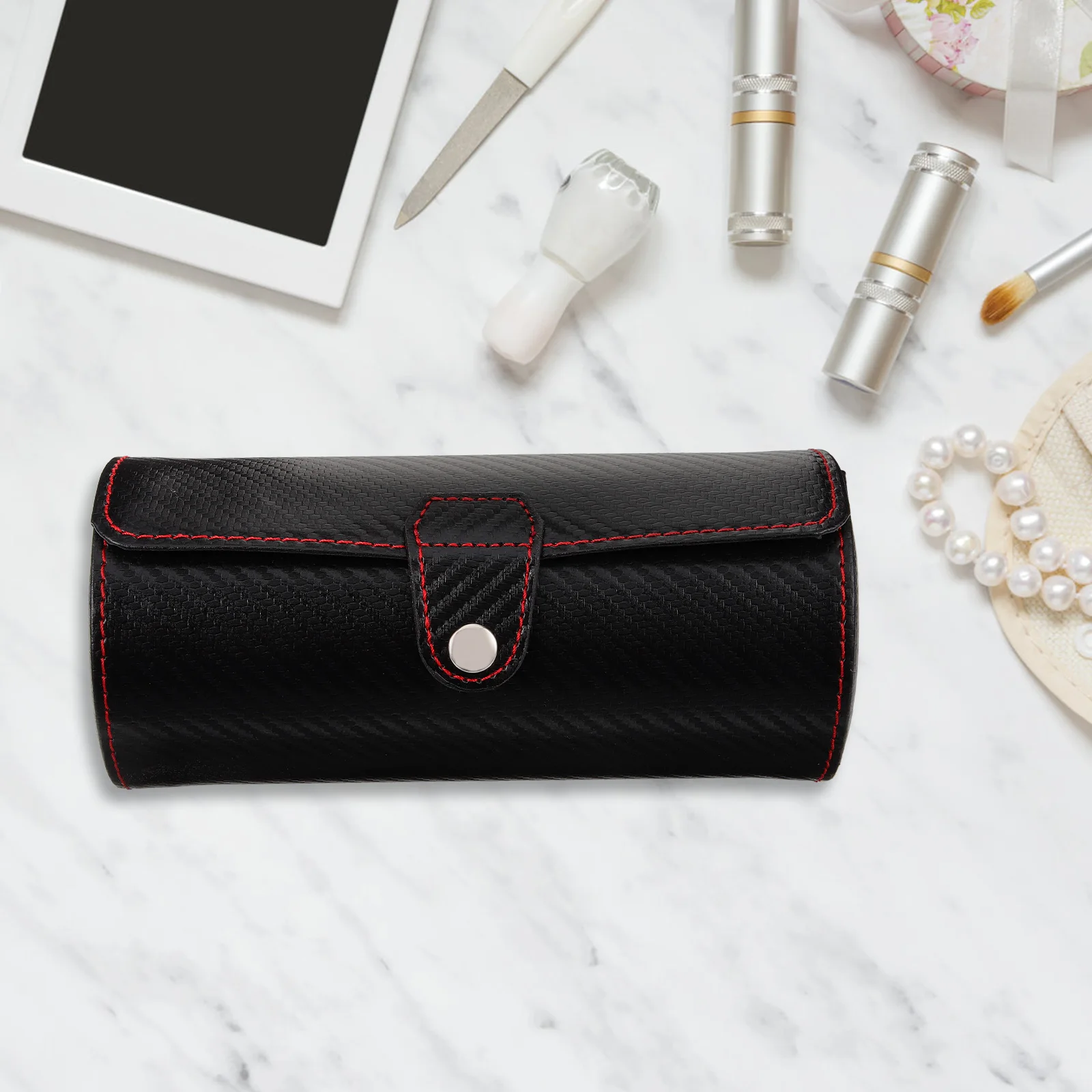 

Watch Jewelry Box Storage Case Travel Black for Men PU Simple Style Dustproof Water Resistant Gift Business Watch