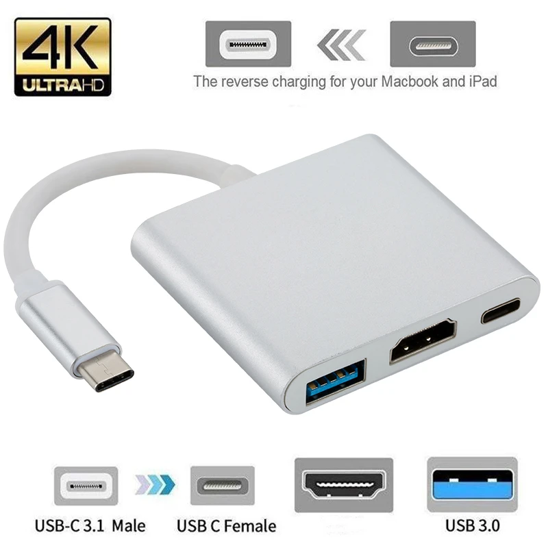 Type C To HD USB 3.0 Charging Adapter Converter USB-C 3.1 Hub Adapter for Mac Air Pro Huawei Mate10 Samsung S8 Plus