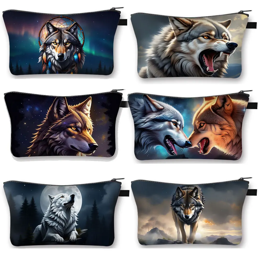 

Winter Howling Wolf Print Cosmetic Bag Women Make Up Toiletry Bags Girls Cosmetic Case Ladies Lipstick Storage Bags for Travel