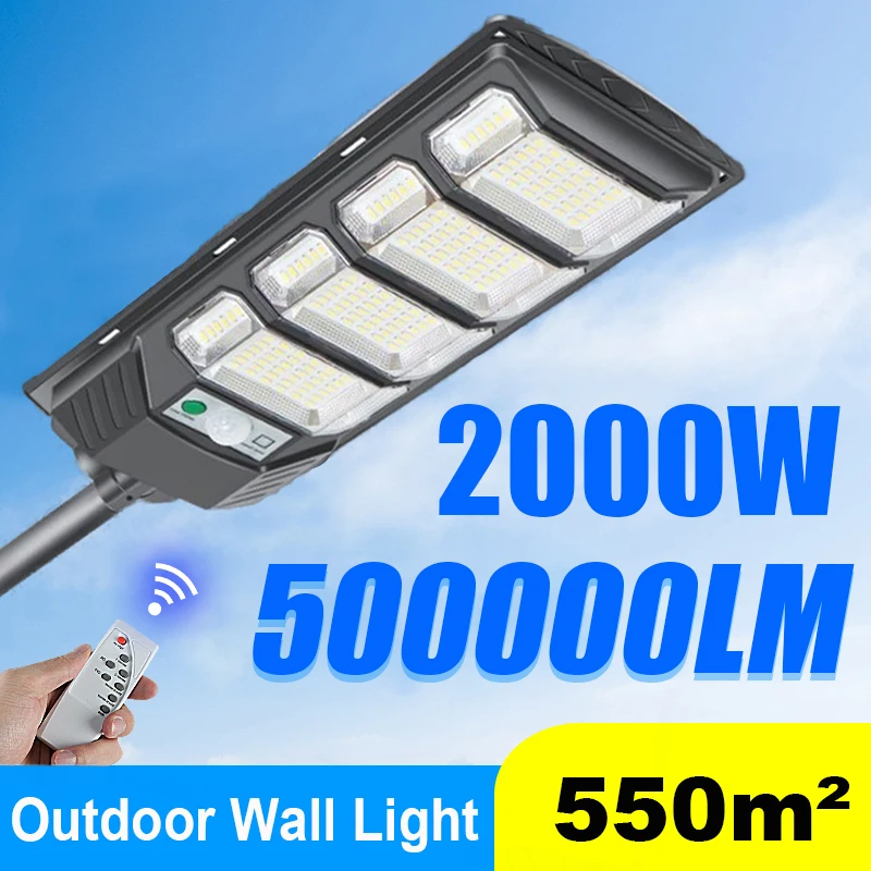 

2000W Solar Lights 500000LM External Solar Lamp Garden Lighting Motion Sensor Solar Outdoor LED Lamp Waterproof Street Yard Lamp
