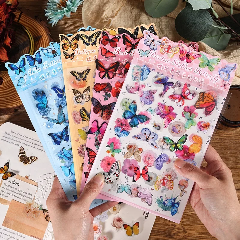 Journamm 2pcs Scrapbook Sticker DIY Junk Journal Decor Photo Album Creative Stationery Flowers Butterfly Waterproof PVC Stickers