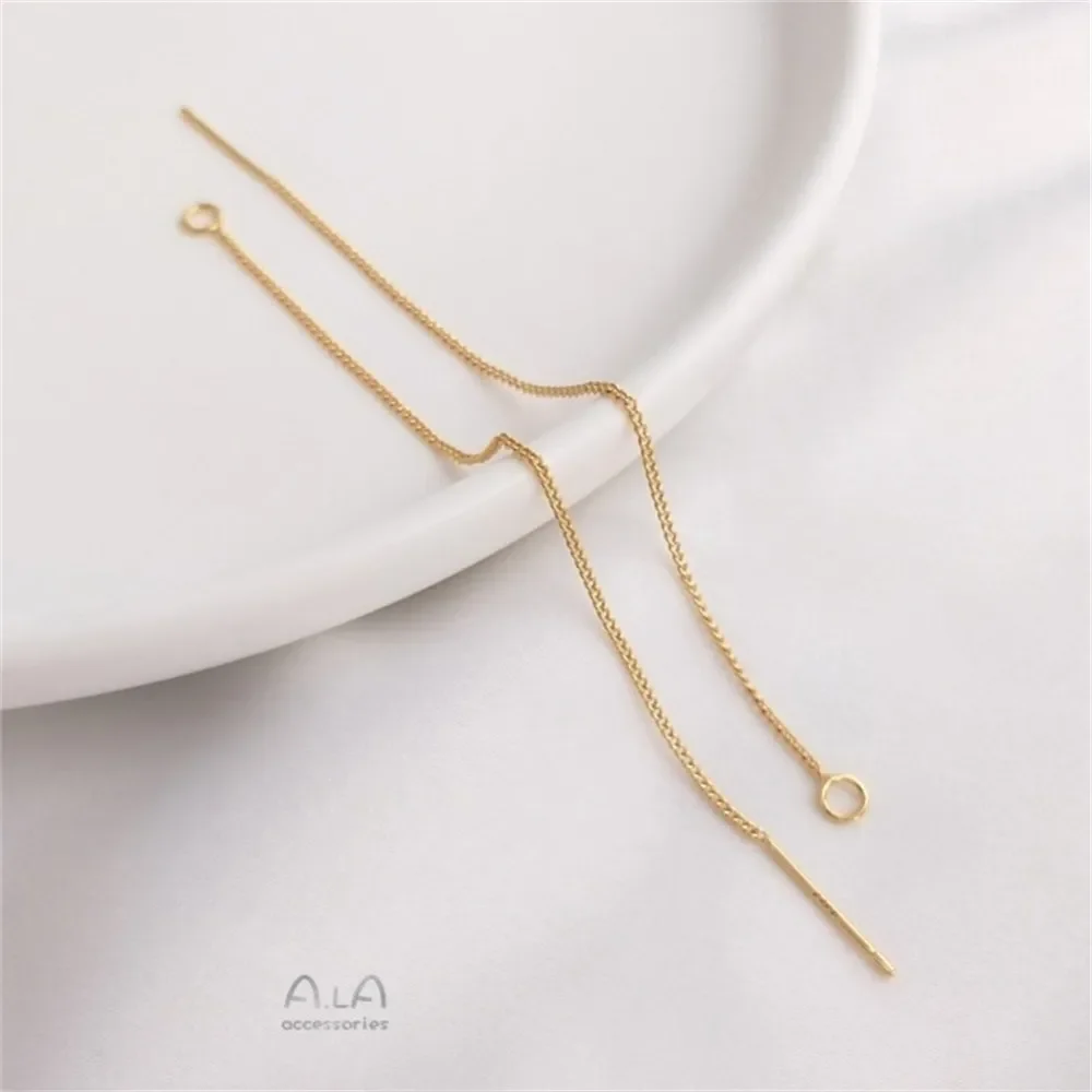 14K الذهب أقراط S925 الفضة دبوس وأقراط مع معلقة الجانب الجسم صندوق أقراط للأذن على شكل سلسلة اليدوية لتقوم بها بنفسك أقراط اكسسوارات E161 #4