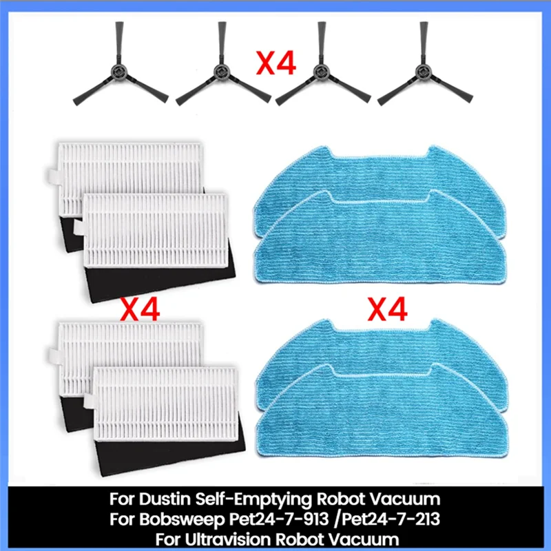 B99A-12PCS Side Brush Mop Filter For Dustin Self-Emptying For Bobsweep Pet24-7-913/Pet24-7-213 For Ultravision Robot Vacuum