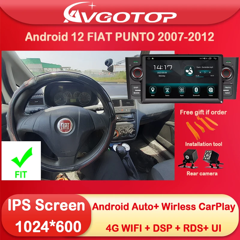 Android 12 Car Radio Multimedia OEM Style for FIAT PUNTO 2007 2009 2010 2012 Caplay DSP 4G Wifi Navi GPS Stereo Headunit Device