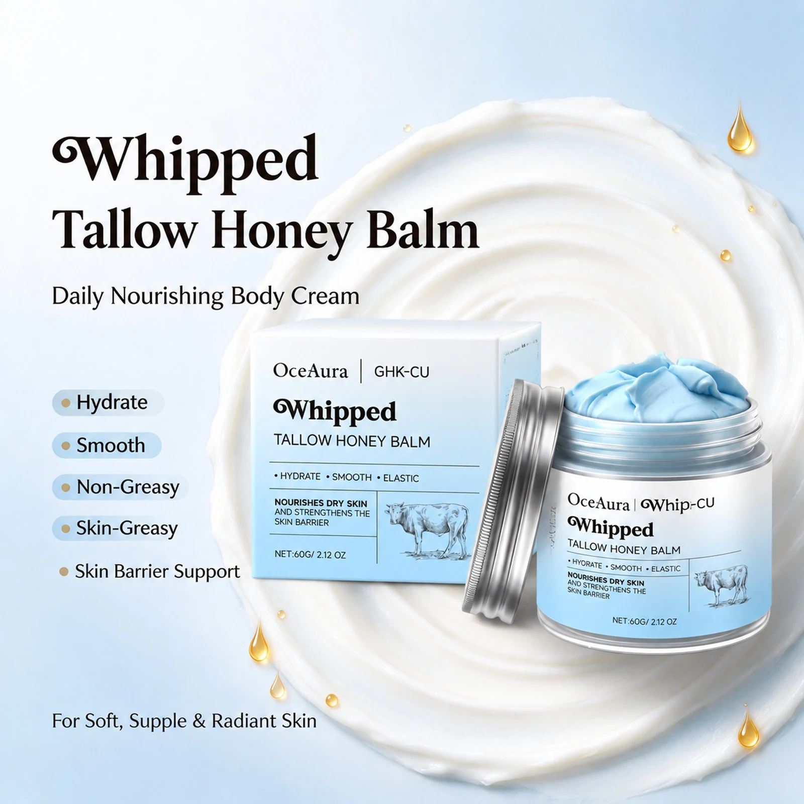 Tallow Honey Body Balm for Skin Barrier Repair Strengthen Face and Body Moisturizer Smooth Nourish Dry Skin Care Cream