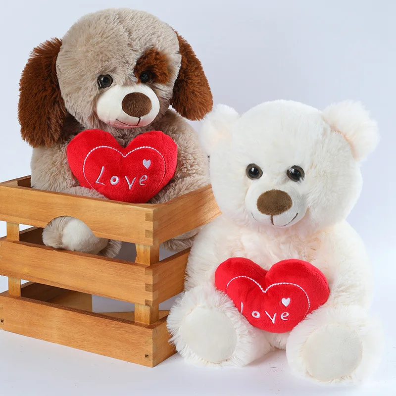 30CM Cute Heart Bear Dog Plush Toys Red Heart Print Love Creative Animal Stuffed Doll For Lovers Valentine\'s Day Gift