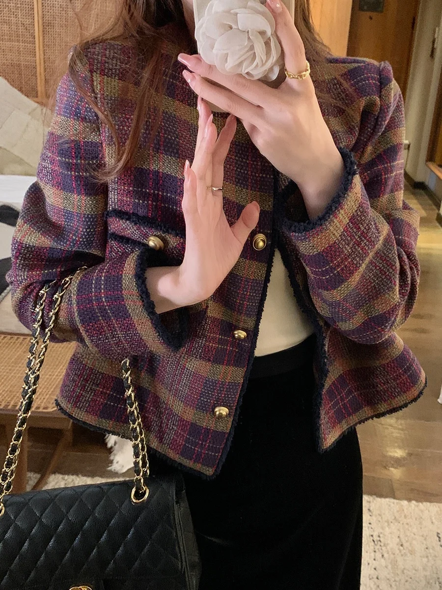 

MUKOK Studio Retro Plaid ort Coat Ele Personali Commute Sle Women's Premium Quali Top Spring 2024 Collection