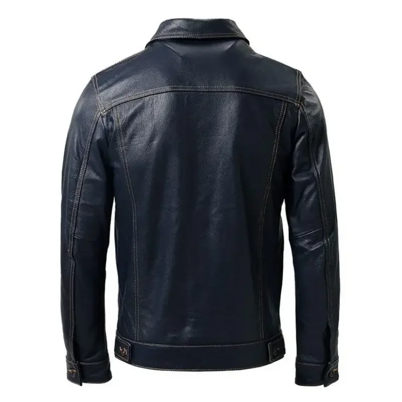 Classic 507 Style Real Cow Leather Jacket For Men Blue Black Slim Fit Genuine Skin Coat Male Clothes Autumn Asian Size M421