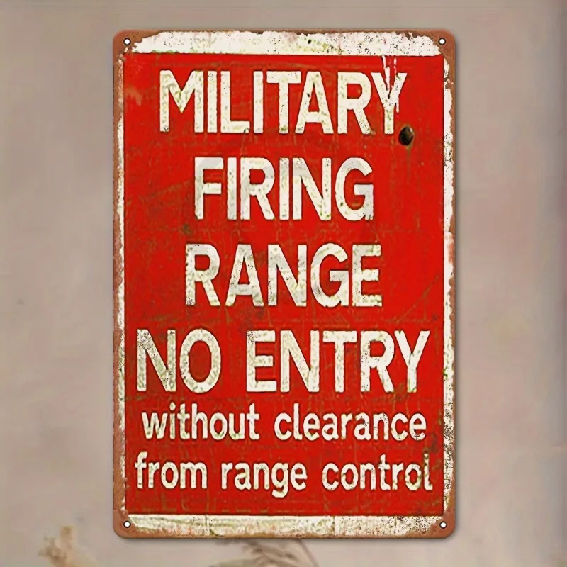 Room Decor  Military Firing Range No Entry Sign, Vintage Metal Tin Warning Poster, Iron Construction, es, for Garage, Bar, Wall