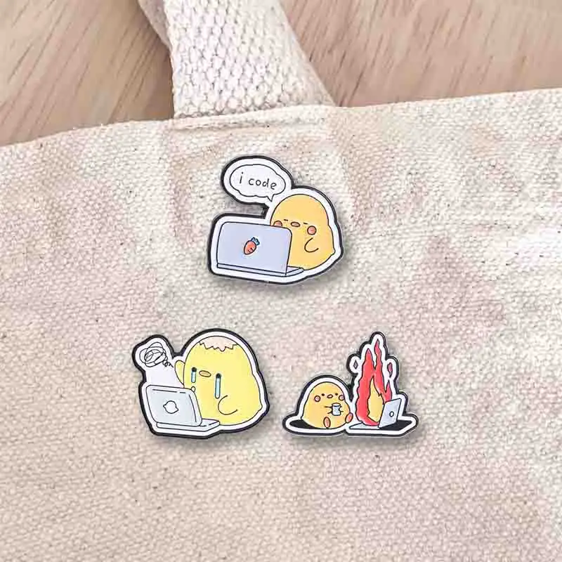 Funny Programmer Duck Enamel Pin Set Coding Crying Fire Laptop Brooches Relatable Tech Worker Badge Jewelry Gift For Friends