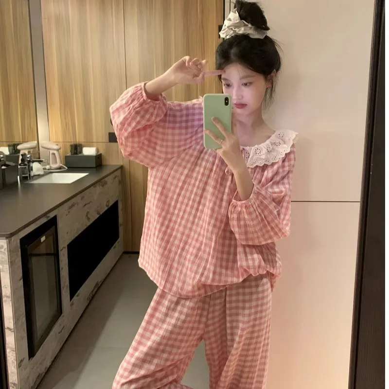 

Pajama For Woman Cotton Sets Microfiber Lounge Set Female With Geometric Pattern Indoor Relaxation V Neck Three Quarter Sleeve