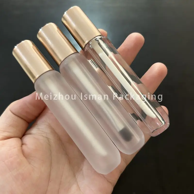 

50Pcs Hot 3ml empty plastic rose gold clear frosted foundation liquid tube bottle lip gloss concealer tubes with stick hairbrush