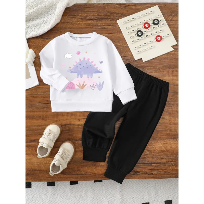 

IURNXB 2pcs Children Clothes Set Kids Stegosaur Print Long Sleeve Top+Pants Outfits Little Girl Playwear Toddler Sweatsuits 1-6Y
