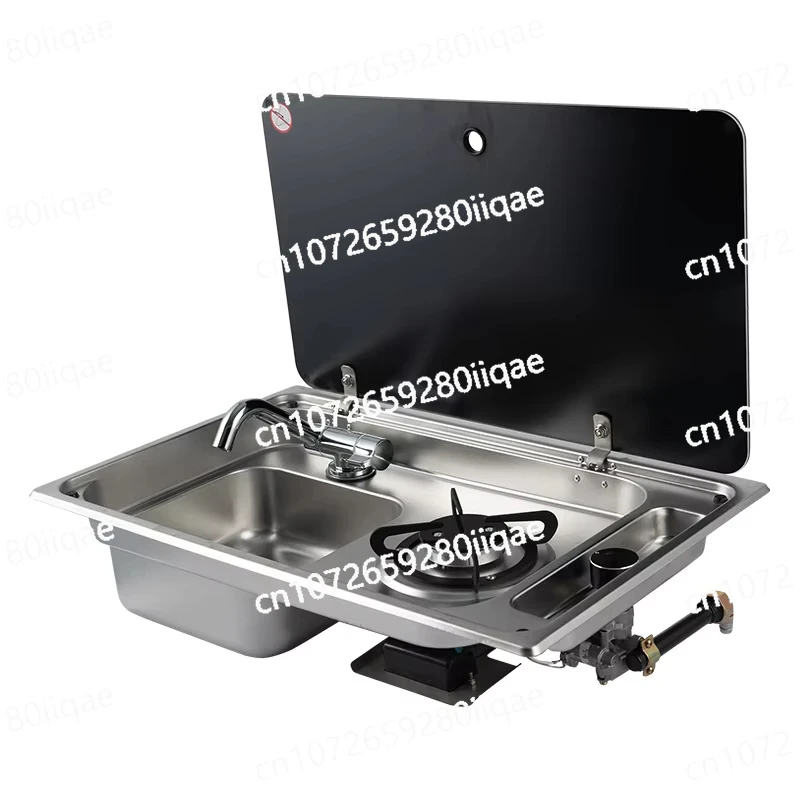 

Sink with One Burner Gas Stove Hot/Cold Faucet 304 Stainless Steel Cutting Board for Caravan Motorhome Boat Yacht Kitchen
