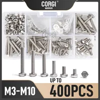 M3 M4 M5 M6 M8 M10 Up to 400 Metric Heavy Duty Hex Head Nuts Bolts Washers Assortment Kit Stainless Steel 304 Machine Screws