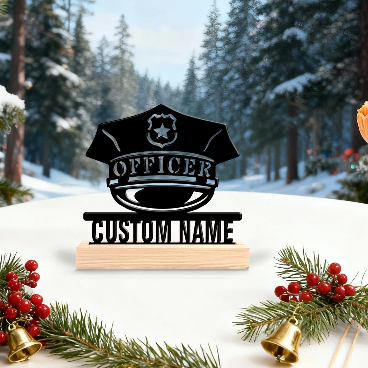 1pc Metal Art Desktop Decoration Customizable Name Equipped with A Wooden Base Festival Ornaments and Decorations