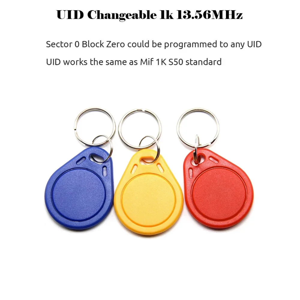 UID RFID Tag keyfob Mif 1K S50 13,56 MHz bloque grabable 0 llavero regrabable clon insignia 13,56 mhz UID Copiadora