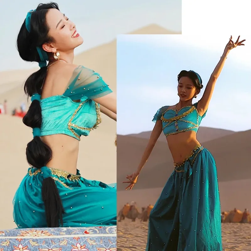

Jasmine Costume Women Halloween Adult Bollywood Belly Dance Performance Set Femme Aladdin Jasmine Princess Stage Costume