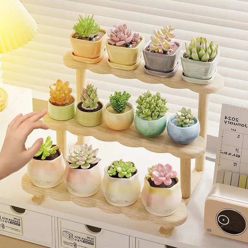 Wood Display Riser Stand Ladder Plant Shelf Flower and Herb Display Holder Rack Perfume Organizer Figure Dolls Display Cabinet