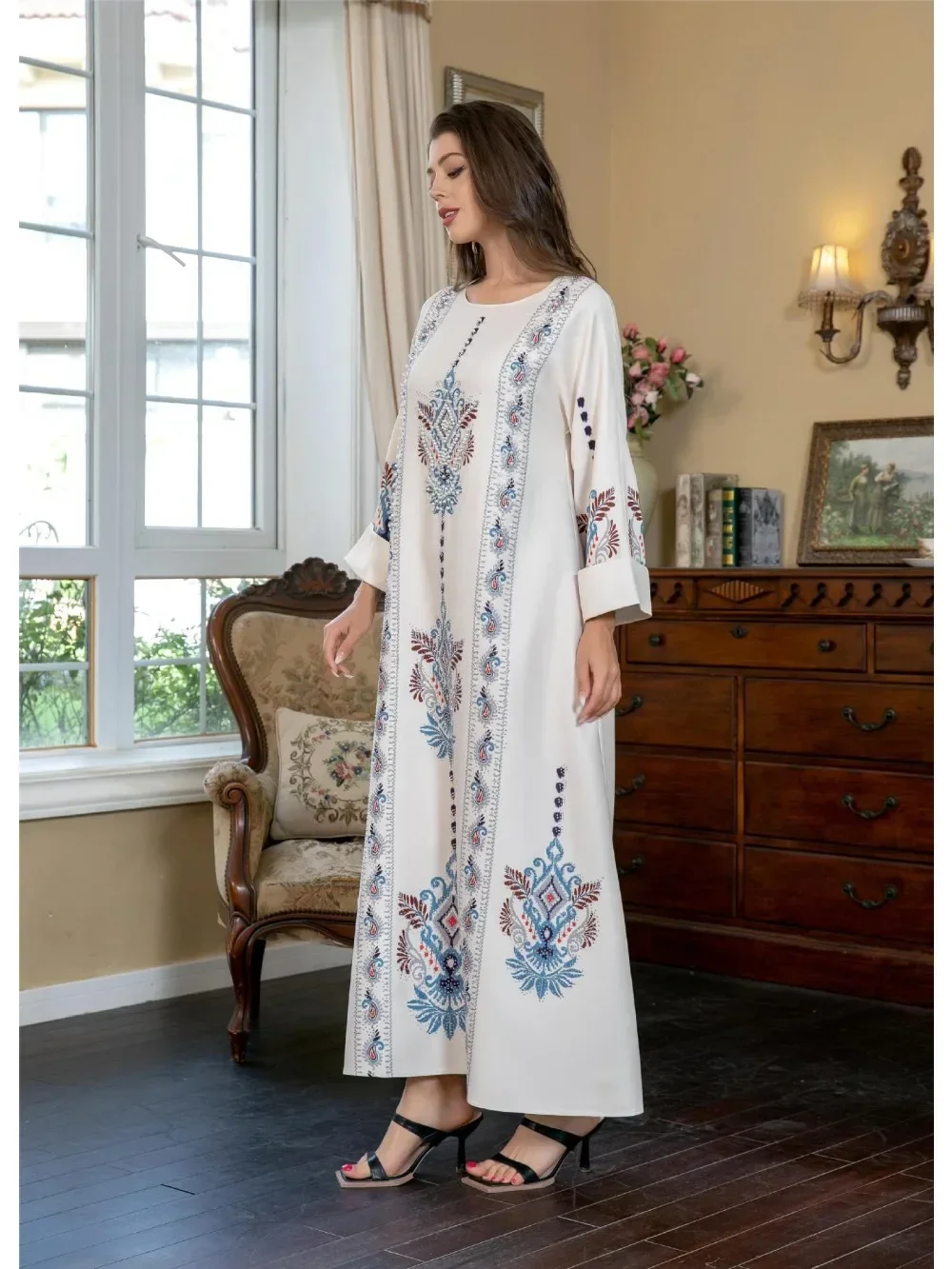 Ramadan marocain caftan Eid musulman Abaya pour les femmes robes de soirée perles Jalabiya dubaï Abayas Islam imprimer robes arabe longue Robe