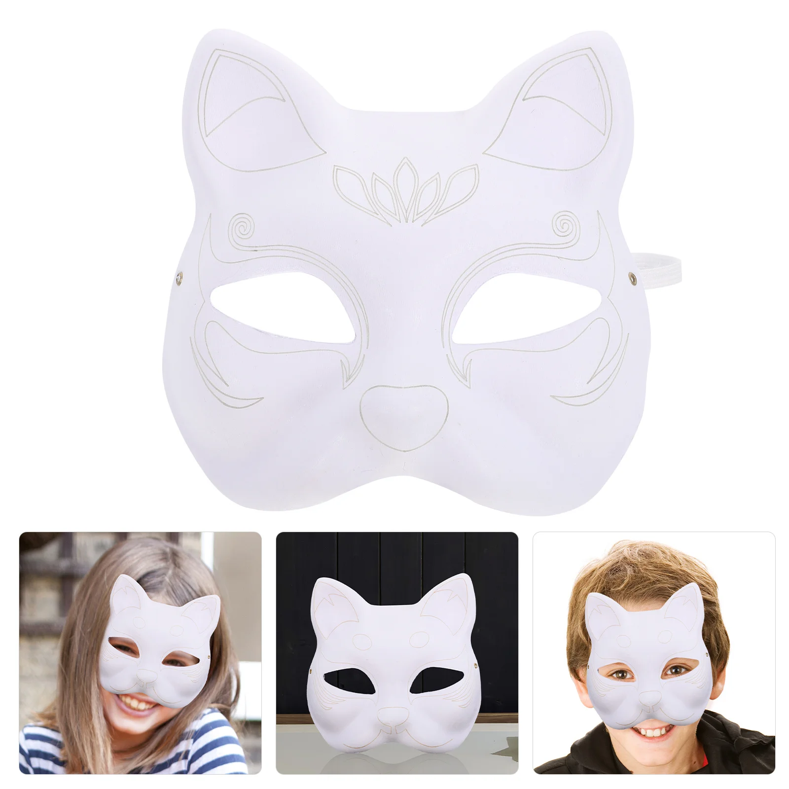 

5Pcs Unpainted White Blank Paper Masks DIY Cat Shape for Halloween Masquerade Prom Party Cosplay Accessory Paintable Paper Masks