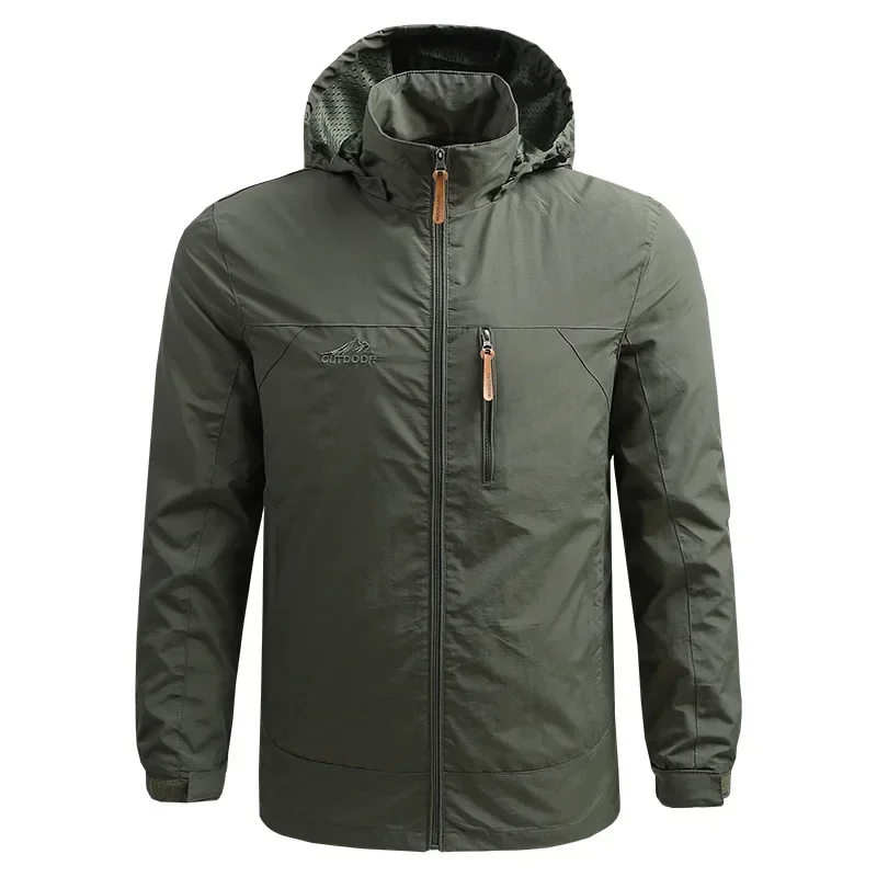 Men's stormcoat 2024 Spring and Autumn New Solid Colour Leisure Loose Outdoor Adventure Hooded Windbreaker Men's Thin Jacket