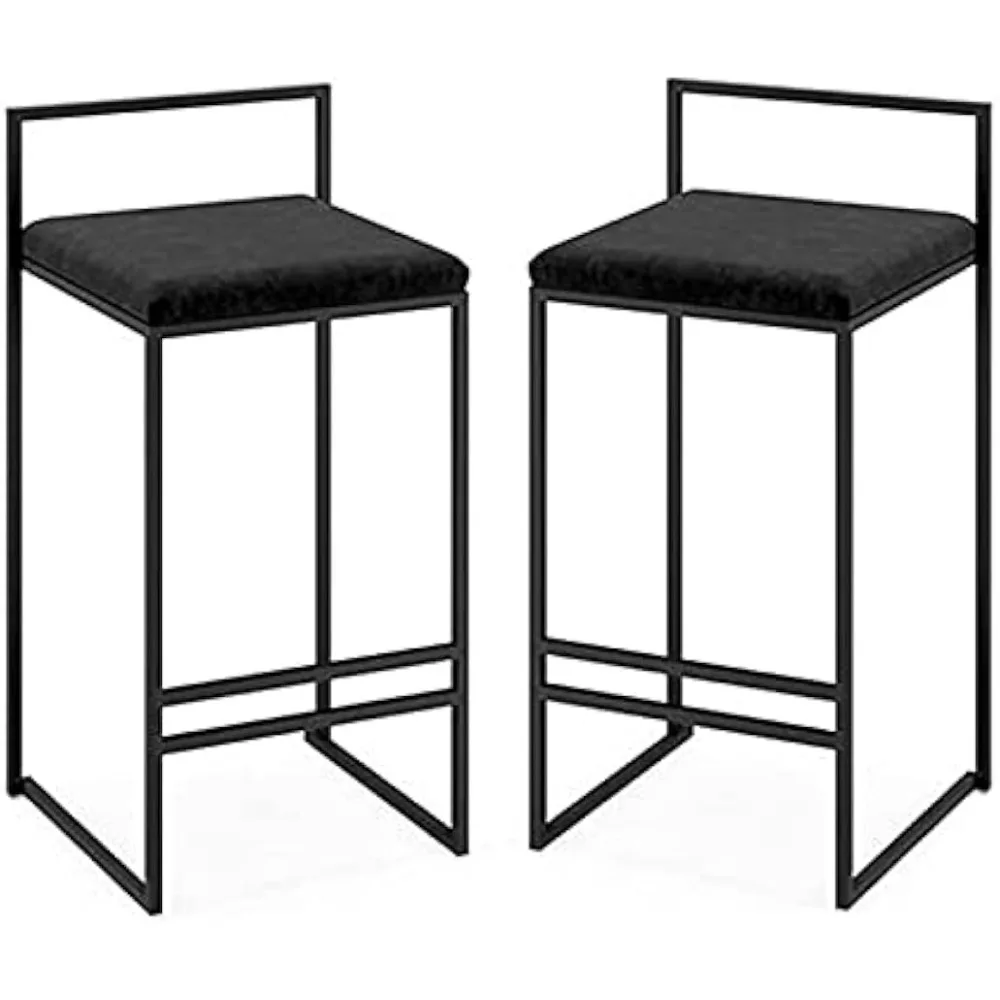 

Bar Stools Set of 2 Counter Height Barstools With Footrest & Back, Velvet Upholstered With Black Metal Base