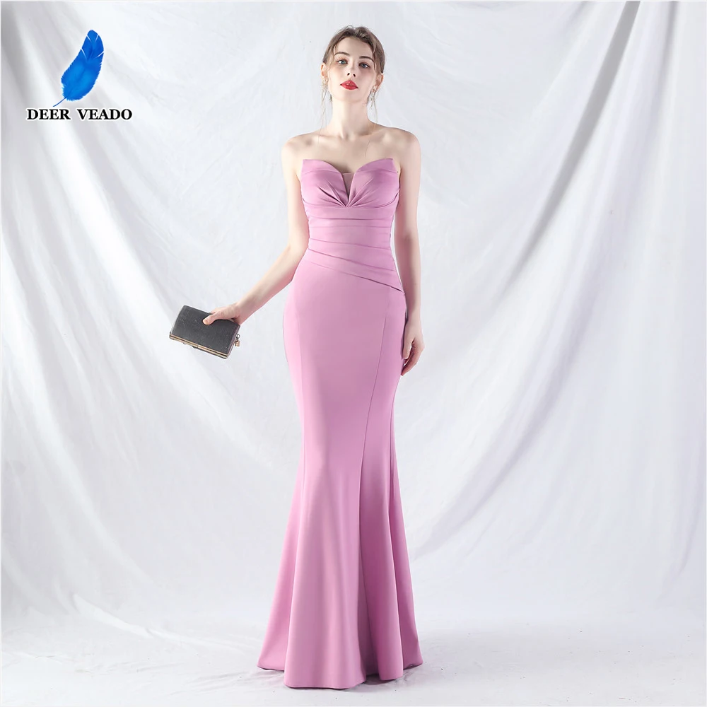 DEERVEADO 8 Colors Mermaid Soft Satin Evening Dress for Woman Elegant Party Maxi Dress Formal Occasion Dress for Special Events