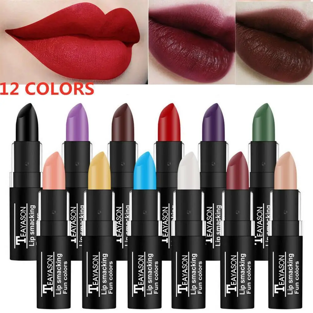 TEAYASON 12 Color Matte Lipstick Personality Halloween Party Lip Gloss Cosmetics No Fading Waterproof Long Lasting Lips Makeup