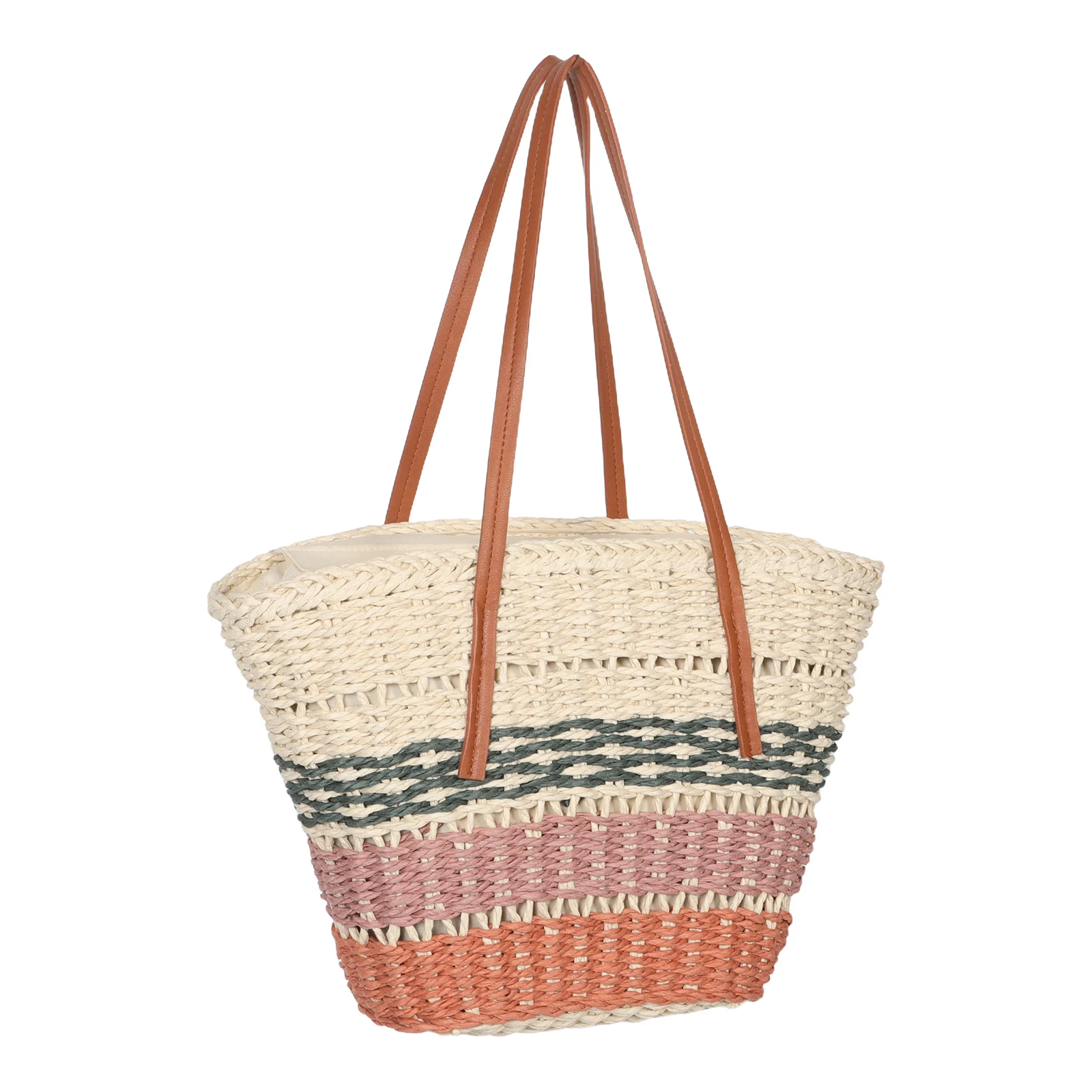 

Hawaiian Straw Woven Tote Bag for Women Beach Vacation Large Capacity Polyester Cotton Braided Handbag Summer Style