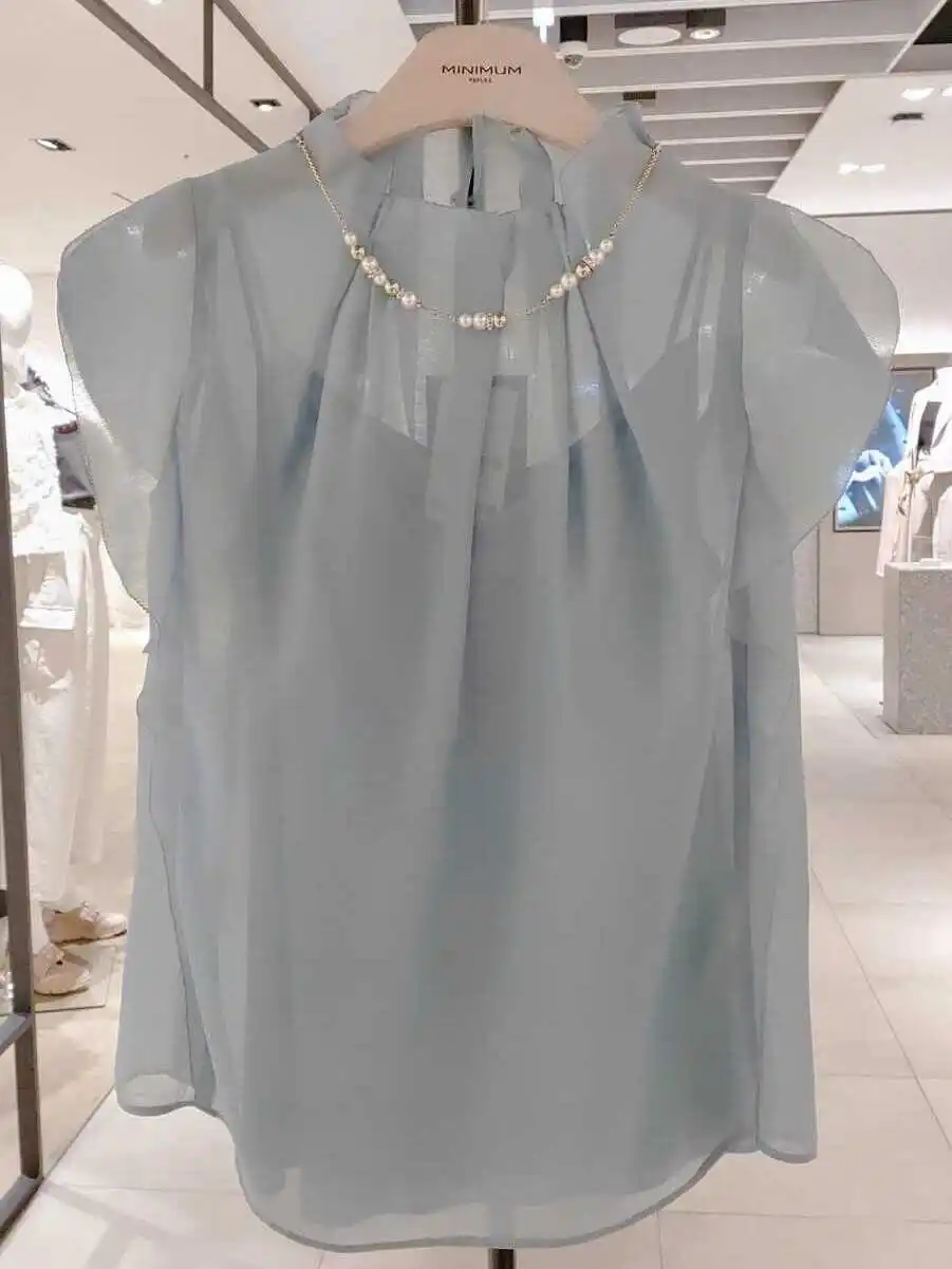 

LILURR High-End Summer 2025 Netie Head irt Faionable Little Flng Sve Top Lotus Le ort Sve Silk irt