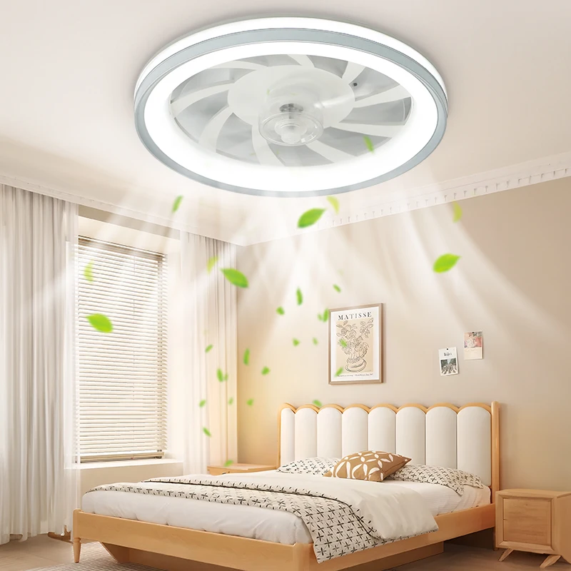 Luz de techo inteligente con ventilador, Control remoto, decoración de dormitorio con atenuación, aspas de aire invisibles, energía LED Savi