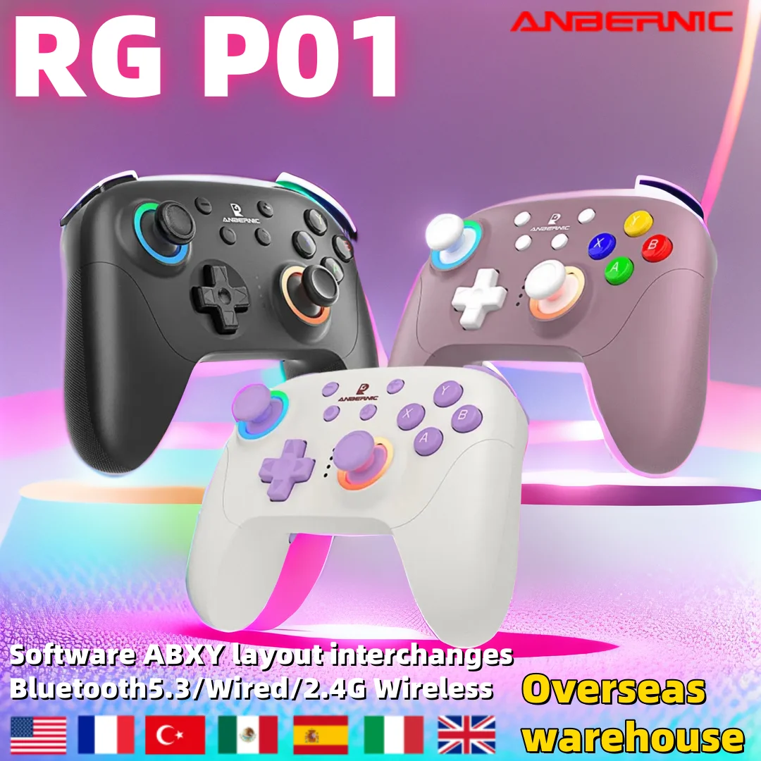 ANBERNIC RG P01Gamepad Wireless Gaming Controller Hall Trigger Joystick Macro Key RGB For Switch PC Android IOS Breathing Light