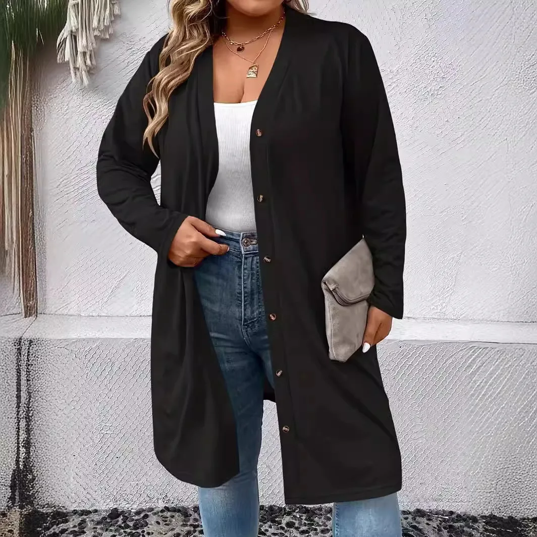 2024 plus size nowy damski sweter z długim rękawem zapinany na guziki dzianinowa kurtka damska plus size kardigan jesienne style